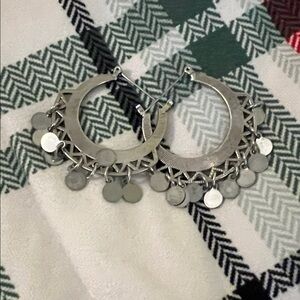 Silver Hoop Earrings with Disc Accents